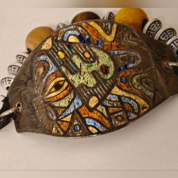 Vintage MCM Sterling Silver 925 & Enamel Cuff Bracelet - Picture 5 of 14